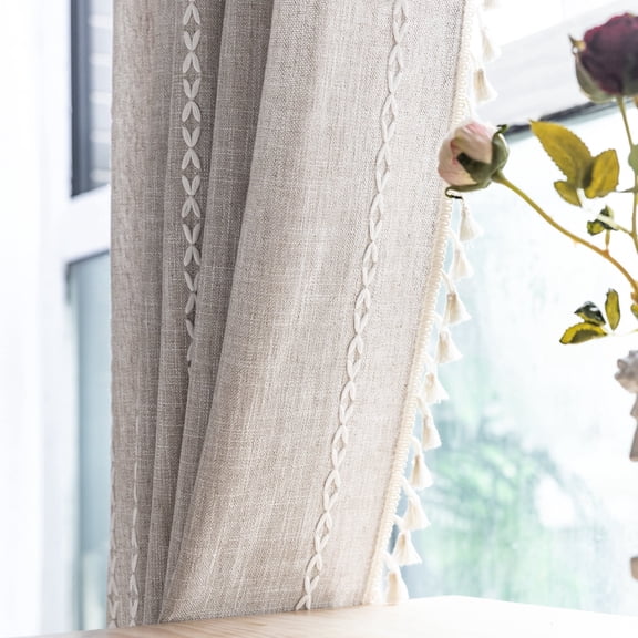 Lipa Farmhouse Curtain for Living Room,Semi Blackout Boho Curtains,Rod Pocket,1 Panel,52"Wx84"L,Beige