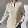 thumbnail image 6 of RMGVDSD Women's Solid Color Sweater Vest Loose V Neck Cute Sleeveless Knitted Casual Pullover Tops Outerwear Classic Casual Fall Sweaters /Beige, 6 of 7