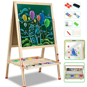 Arcwares Easel For Kids,Woodenland Art Easel For Kids, Double-Sided Kids Easel, Magnetic Whiteboard And Chalkboard,Toddler Easel With Paper Roll, For Adjustable Height,l Aged 2-8.