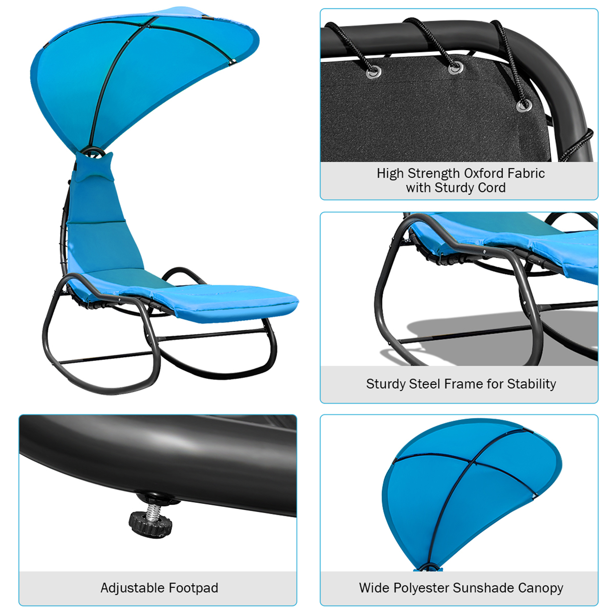 Gymax Patio Lounge Chair Chaise Garden w/ Steel Frame Cushion Canopy Turquoise - image 5 of 9
