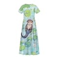 thumbnail image 6 of Uourmeti Girl's Dress Cute Otter Print Crew Neck Short Sleeve Maxi Long Dress with Pockets Cute Flowy Holiday Outfits, Size 13-14 Years, 6 of 7