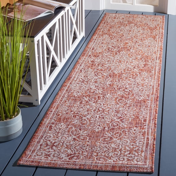 SAFAVIEH Courtyard Sheridan Floral Indoor/Outdoor Runner Rug, Red/Ivory, 2'2" x 9'