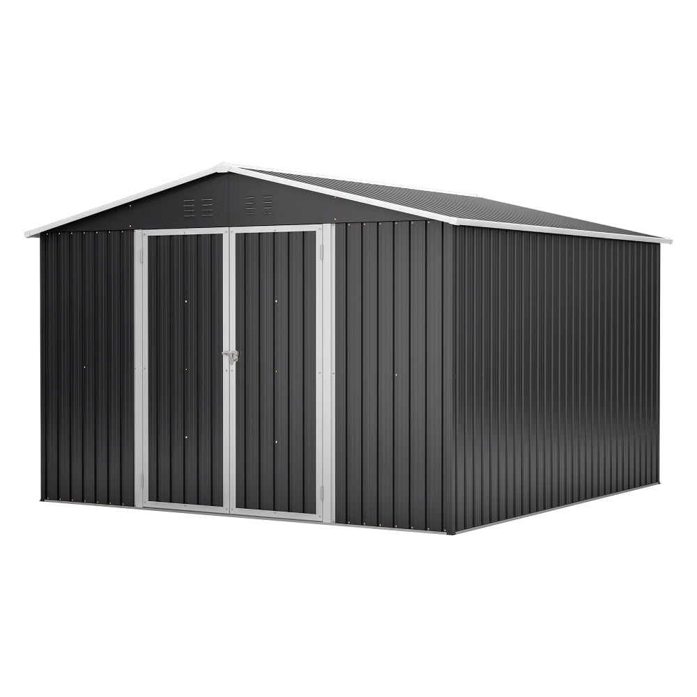10x10 FT Heavy Duty Metal Shed, Large Outdoor Storage with Double Locking Doors, Updated All-Weather Black Utility Shed for Garden Tools
