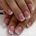 thumbnail image 2 of Uñas postizas de cobertura completa, Uñas postizas con purpurina rosa, uñas cortas francesas portátiles, Cabeza Cuadrada, herramienta de manicura, 2 of 3