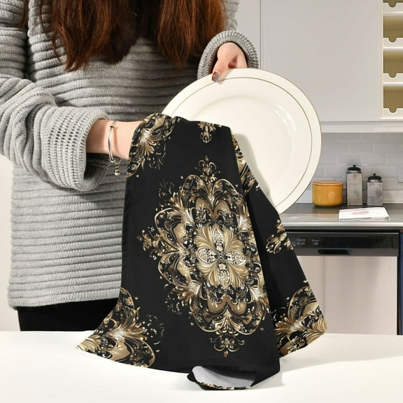 BZSMCE Kitchen Towels Creative Design Gold Blossom Pattern Pattern Durable Kitchen Towel