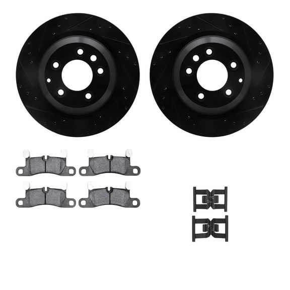 Dynamic Friction Company Rear Brake Rotors-Drilled and Slotted-Black with 5000 Advanced Brake Pads includes Hardware 8512-02139