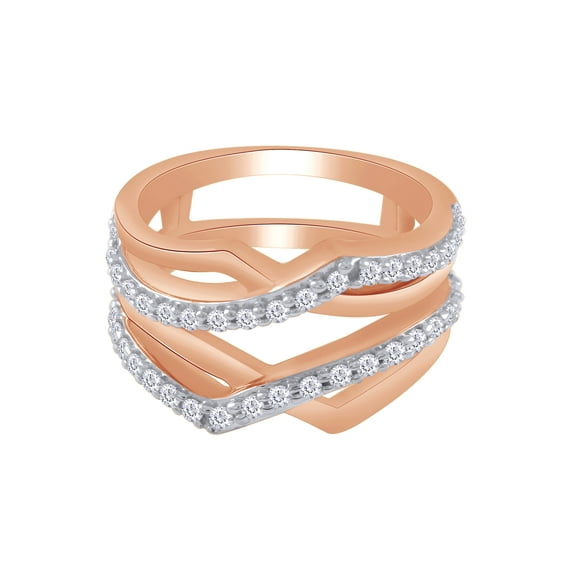 Round White Cubic Zirconia Crossover Enhancer Guard Ring 14K Rose Gold Ring Size - 5