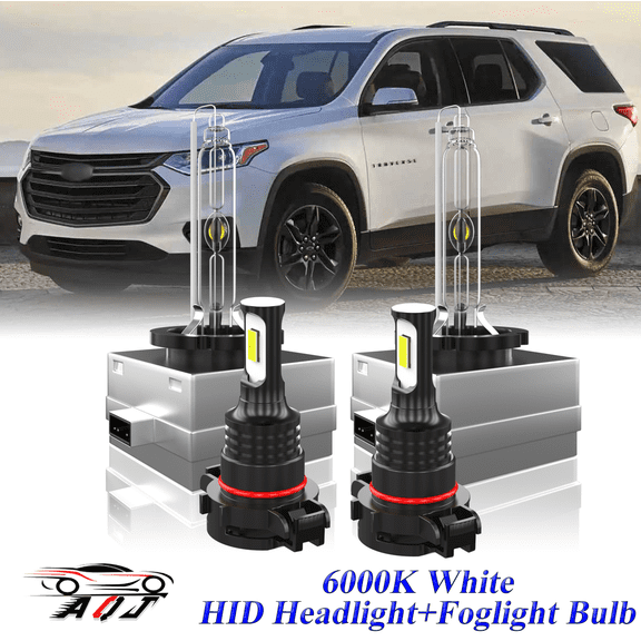 For Chevy Traverse 2018-2021 2022 White Front HID Headlight High-Low   LED Fog Light Bulbs