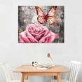 thumbnail image 2 of COMIO  Pink Rose Flower Wall Art Paintings Floral with Butterfly Prints on Grey Canvas Picture Wall Decoration Trendy Gold and Pink Bathroom Bedroom Decor Artwork, 2 of 4