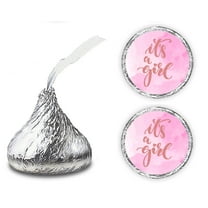 216 Its a Girl Modern Baby Shower Pink Background Kisses Labels For Baby Shower Or Sprinkle Party, Adorable Stickers, Sweet Party Decorations for New Moms to Be, Wrappers. Made in USA