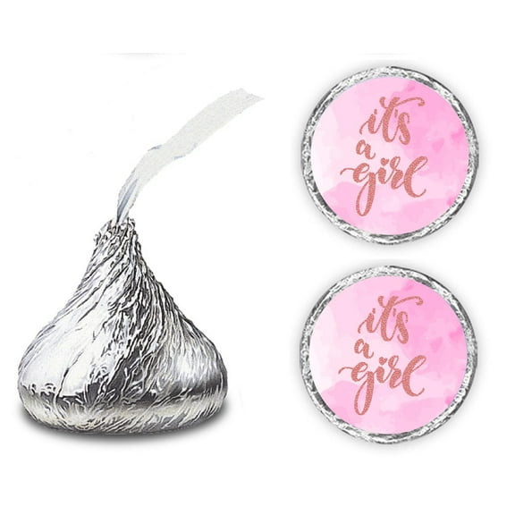 216 Its a Girl Modern Baby Shower Pink Background Kisses Labels For Baby Shower Or Sprinkle Party, Adorable Stickers, Sweet Party Decorations for New Moms to Be, Wrappers. Made in USA