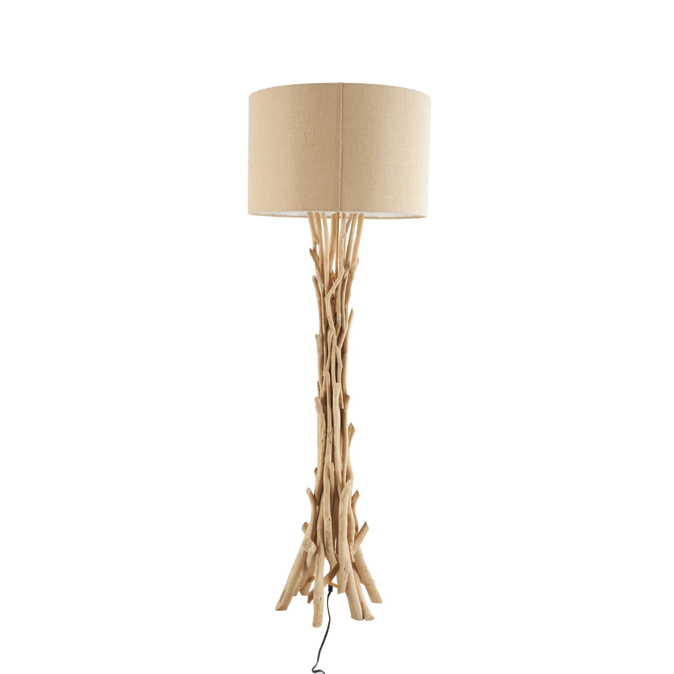 DecMode Rustic Tall Driftwood Floor Lamp with Beige Fabric Shade, 22"W x 62"H