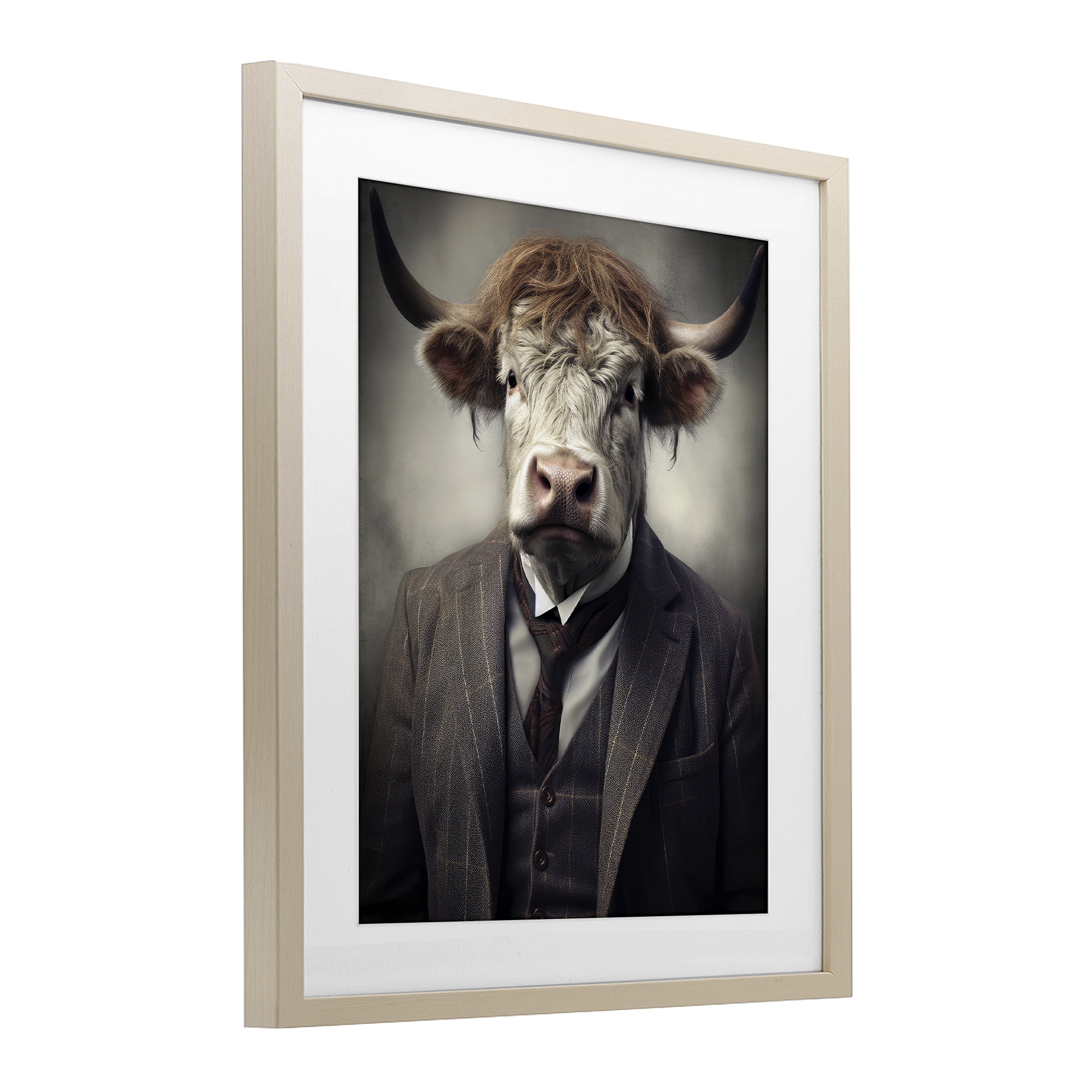 Stupell Industries Sophisticated Bull Portrait Birch Framed Print Under Glass, design by Ray Powers