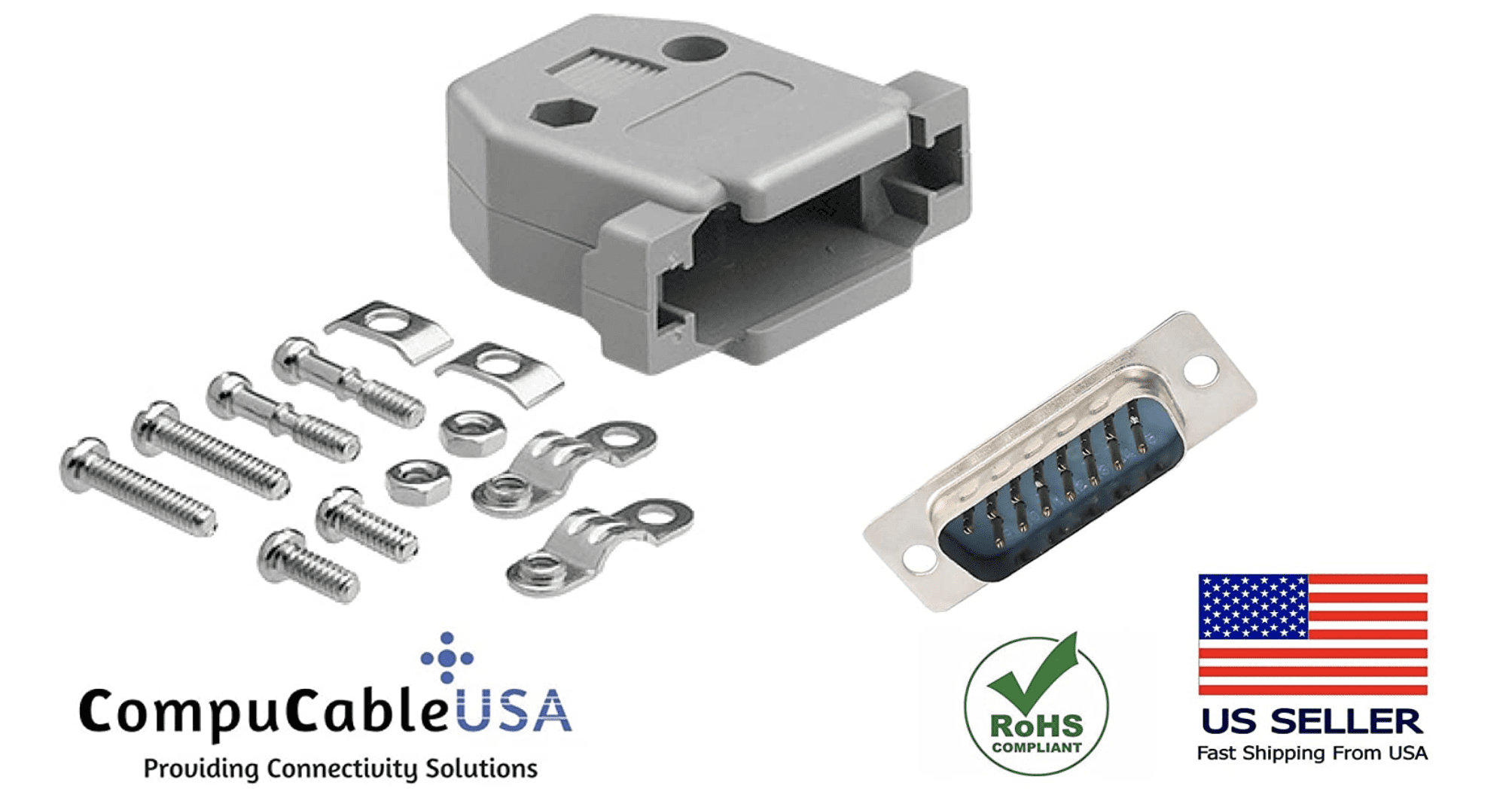 Best DB15 Male Solder Cup Connector Kit With Plastic Hood Best Complete