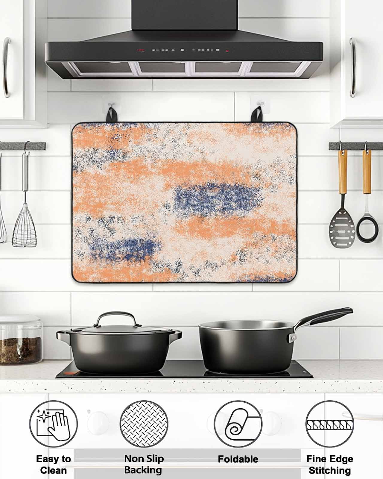 Stove Top Covers for Electric Stove, Orange Blue Glass Stovetop Cover Protector, Minimalist Smear Abstract Art Painting Induction Cooktop Protector Oven Mat for Kitchen Countertop 24"x21"