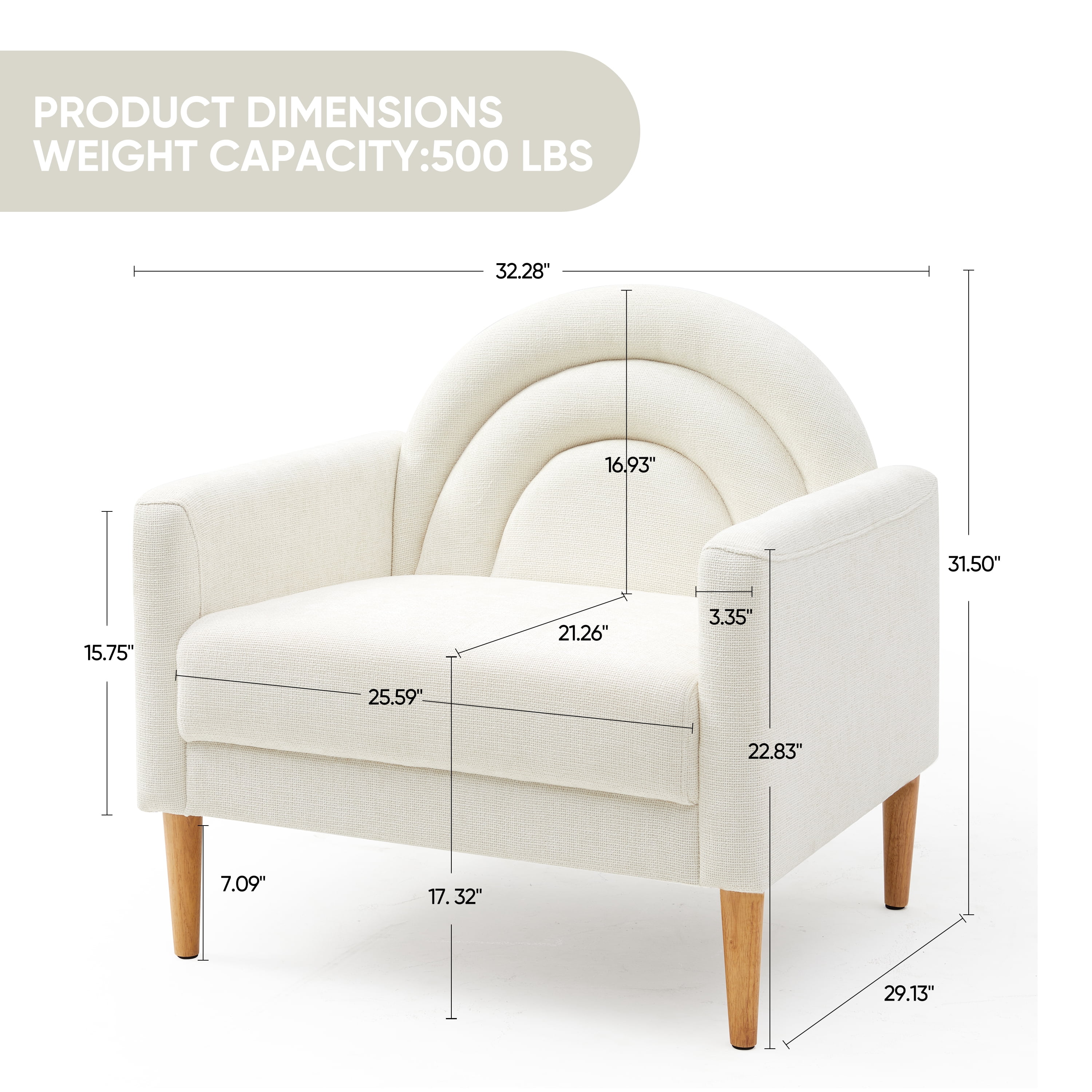 Upholstered  Armchair Ergonomically designed Modern Accent Fabric Chair Single Sofa Comfy Upholstered Arm Chair Living Room Furniture Mustard Cream