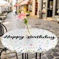 thumbnail image 6 of White Birthday Round Tablecloth for 36-44 Inch Tables,Fitted Table Cover with Elastic Edge,Colorful Confetti Ribbons Polka Dots Classroom Waterproof Outdoor Table Cloth Protector for Patio Dinner, 6 of 9