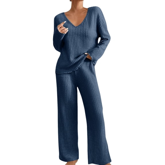 LEKODE Baggy Sweater Comfy Lounge Sets for Women Long Sleeve Set Comfort Sets for Women Athletic Sets for Women Cute Tops Fall Long Sleeve Tops for Women Blue L