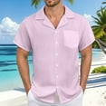 thumbnail image 3 of Camisa informal de lino con cuello cubano y botones para hombre, con bolsillo, tejido transpirable, corte holgado para el día a día/verano, fácil de cuidar, 3 of 5
