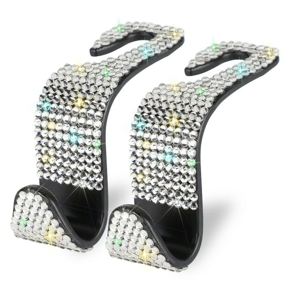 OTOSTAR Car Hooks, Handmade Bling Diamond Car Headrest Hangers Organizer Universal Auto Hooks Car Seat Hooks for Vehicle Car, 2 Pack (Silver)