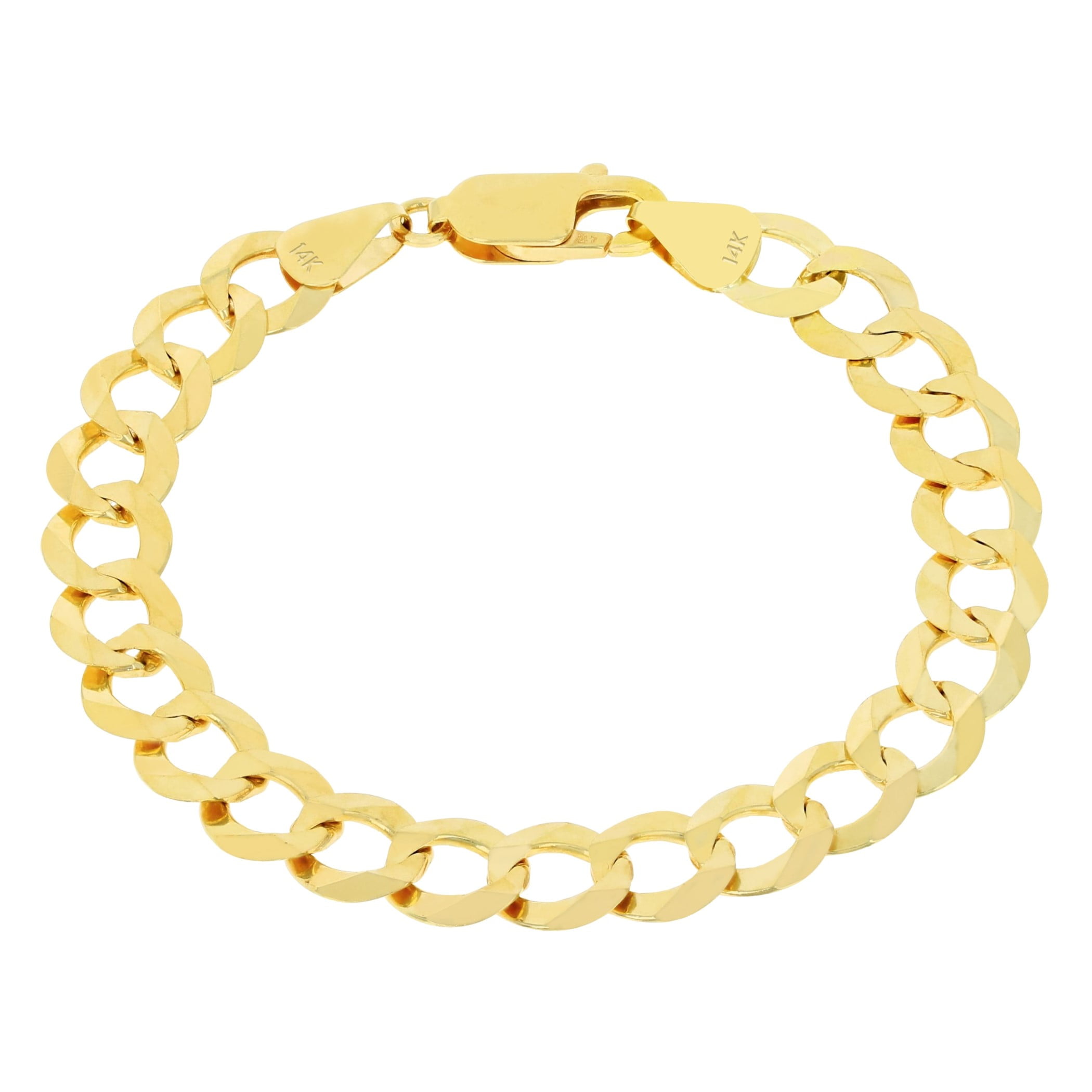 Nuragold 14k Real Yellow Gold Solid Cuban Curb Link 8mm Chain Bracelet (7"-9") Italian Jewelry for Men