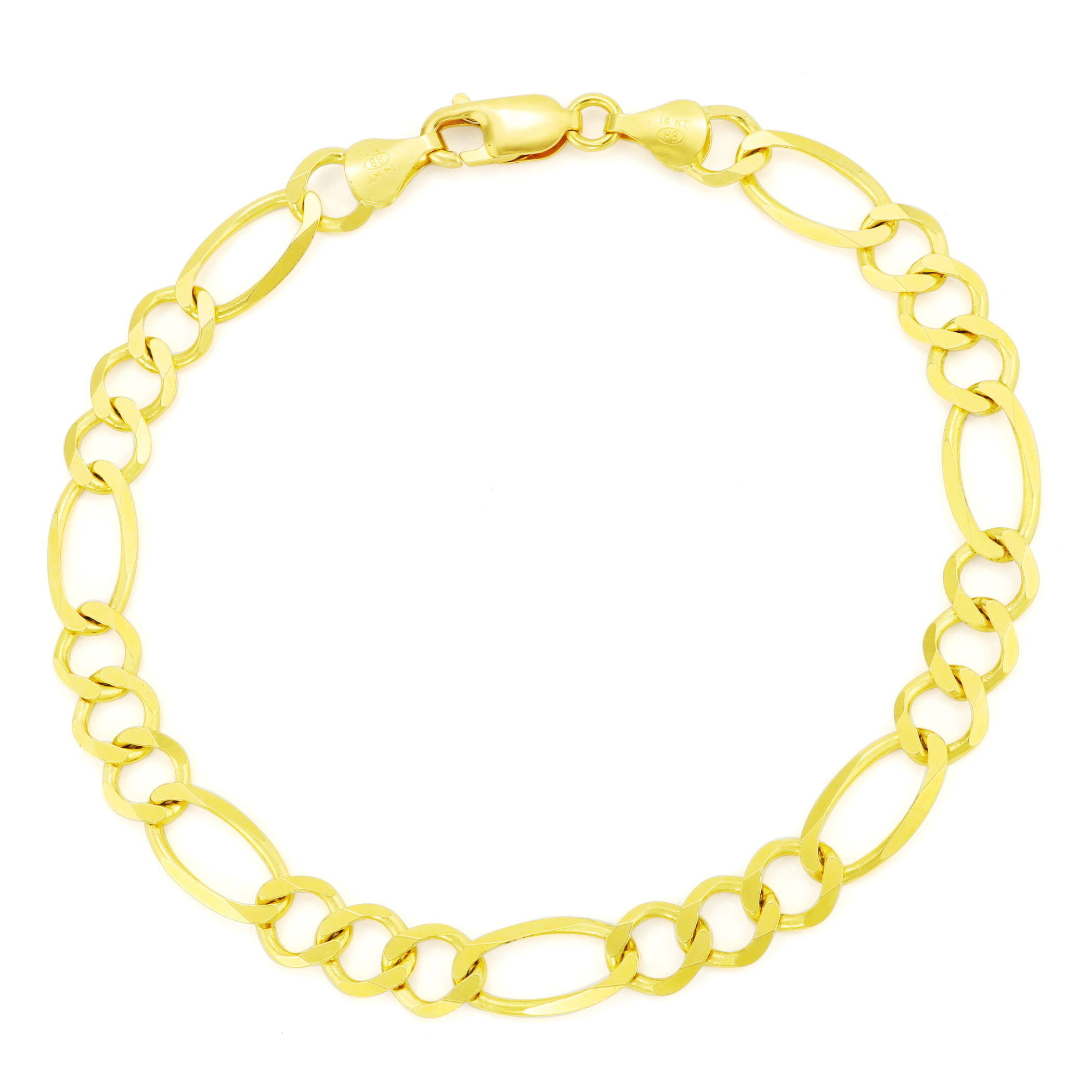 Nuragold - 14k Yellow Gold 7mm Solid Italian Figaro Link Chain Bracelet