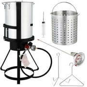 30QT Outside Turkey Deep Fryer Pot Boiling Seafood Cajun Lid Gas Stove Burner Stand Injector Thermometer Poultry Rack