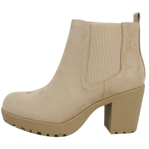 Soda Women's Faux Suede Chelsea Round Toe Lug Ankle Bootie , Wheat, 7 M US