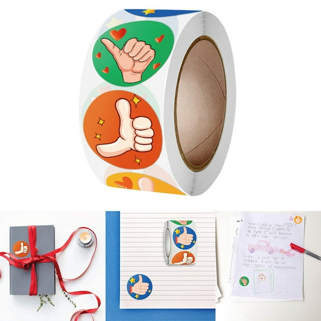 Hearth & Gear 1 Roll Of Sticker Round Cartoon Thumb Up Sticker Classic Thumb Pattern For Card Present For Encourage Children (500 Sheets) Gang Stickers Stickers for Preschool Sticker Baby