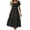 Black, variant on cocolona Womens Summer Boho Floral Print Long Dress Fashion Square Neck Short Sleeve Waisted Pleated Ruffle Flowy Sun Dress