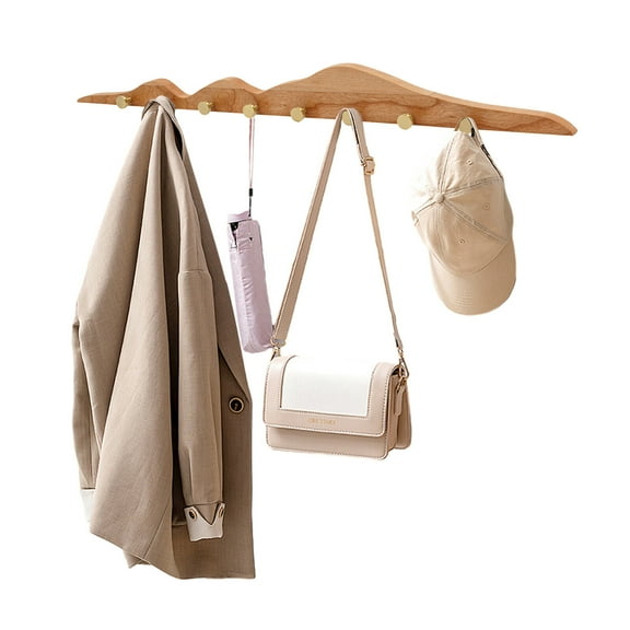 Wall Mount Coat Rack Coat Hooks - Wooden Coat Rack with 8 Gold Brass Hooks,Wood Decorative Wall Hooks, Door Mounted Entryway Coat Rail for Hanging Jacket Hat Bag Key Backpack