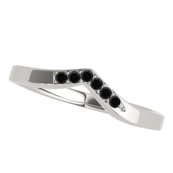 Mauli Jewels Engagement Rings for Women 0.06 Carat Black Diamond Curved Wedding Band prong 10K Solid White Gold