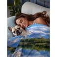 thumbnail image 3 of Twin Flat Sheet 66"x96", Blue Mountain Soft Lightweight Bedding Flat Sheets Only, Modern Art Green Forest Lake Brushed Microfiber Top Bed Sheet, Breathable StainResistant Bedsheets, 3 of 9