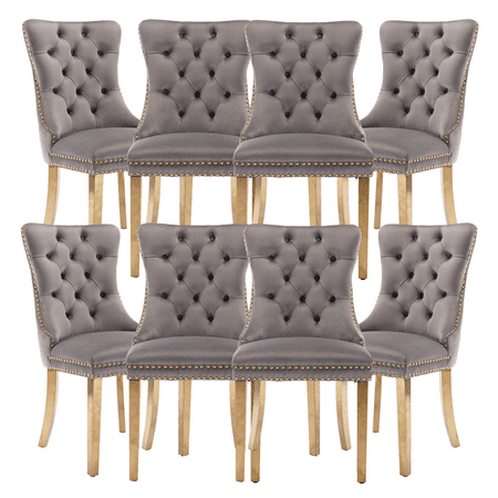 Dining Room Chairs with Velvet Fabric Dining Chairs with Golden Stainless Steel Plating Legs Backrest and Button Velvet Fabric Design Luxury Home Furniture for Dining Room(Gray Set of 8)