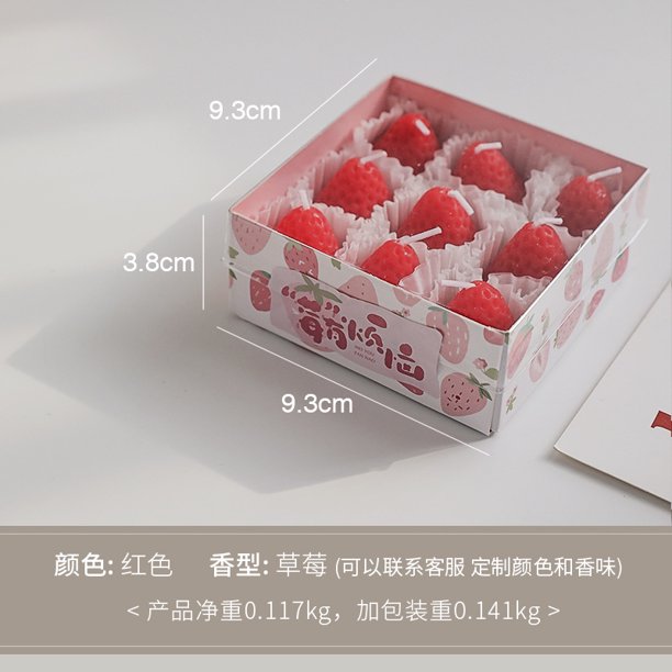 Xiao Hua Velas de aromaterapia de fresa roja (9 unidades), caja de regalo con fragancia, decoración familiar y para fiestas, velas pequeñas.