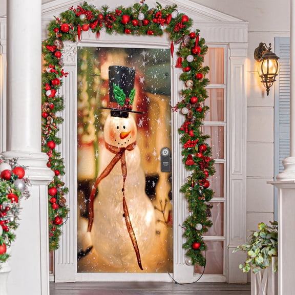 Nkmbld Christmas Front Door Cover Tapestry Decoration for Winter Indoor Outside Front Door Banner Farmhouse Party Supplies