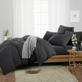 thumbnail image 2 of CCNY 100% Microfiber Duvet Cover with 2 Matching Pillowcases Queen/Full Size Solid Pattern, Zipper Closure, Corner Ties (Dark Grey), 2 of 7