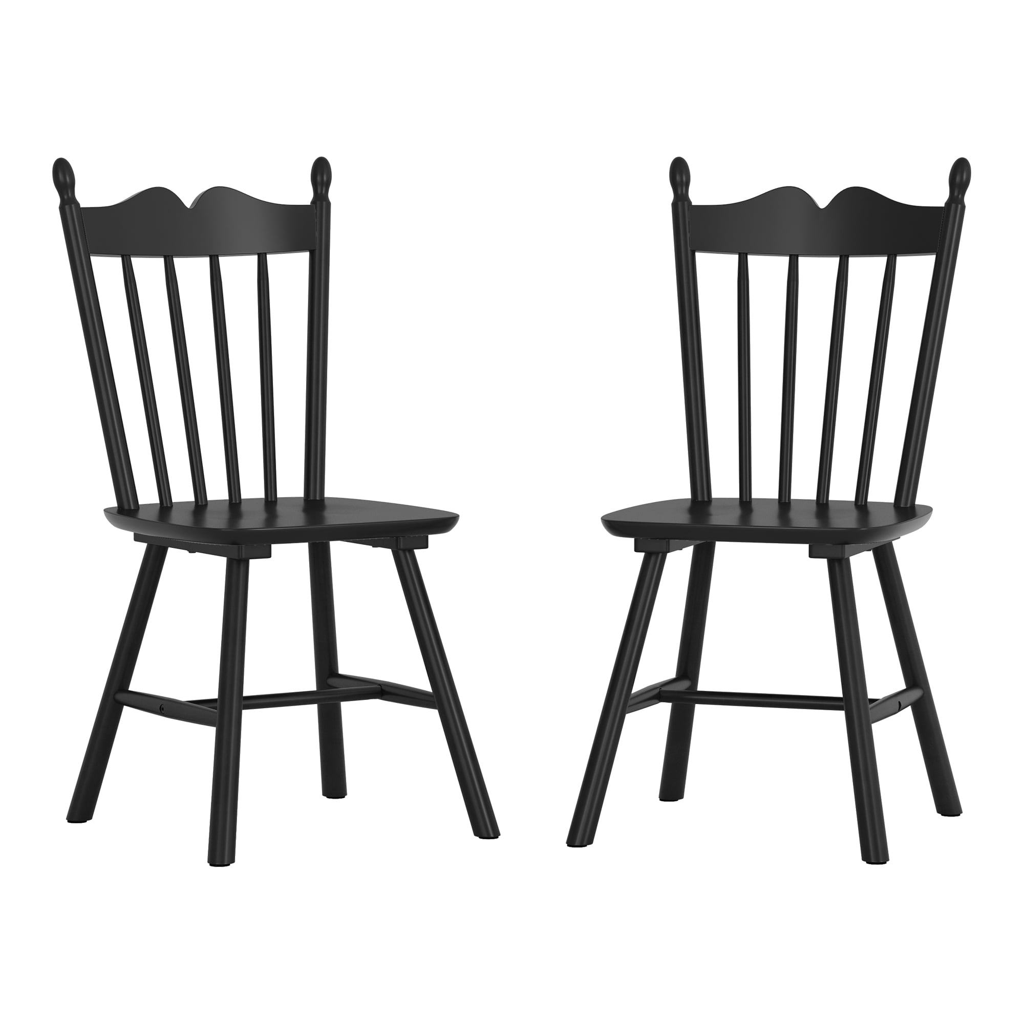 Dycanpo Dining Chairs Set of 2,Farmhouse Wooden Windsor Kitchen Chairs with Thicker Backrest for Kitchen,Black