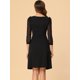 thumbnail image 4 of Vestido A Media Pierna De Chifón Transparente Con Manga 3/4 Y Cuello Cuadrado Para Mujer Negro S, 4 of 5
