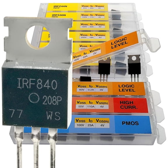 10 Values 70 Pcs Logic Level PMOS NMOS Kit MOSFET Transistor Assortment Kit N Channel P Channel MOSFET Driver IRFZ44N IRF530N IRF540N IRF640N IRF740 IRF840 RFP30N06LE 2N7000 IRF3205 IRF9540