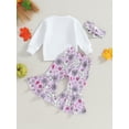 thumbnail image 4 of Cenuakty Baby Girls Halloween Outfits, Toddler Ghost Print Round Neck Sweatshirt and Flared Pants Set Headband Infant Suits, 4 of 9