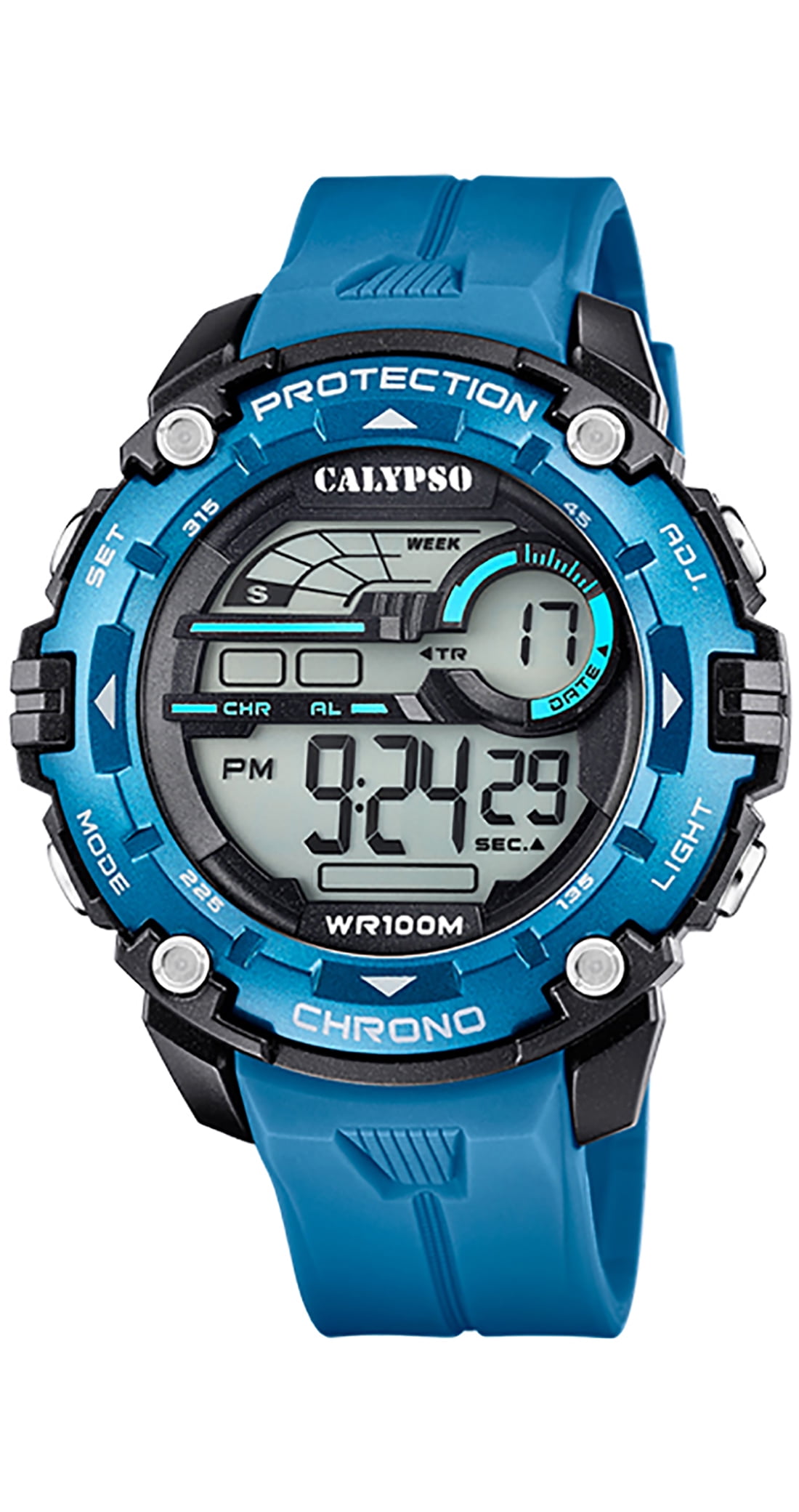 Calypso 51mm Mens Sports Timer, Strap, Watch, Alarm, Chronograph Digital / Dual Day Time, Date Rubber Calendar Light