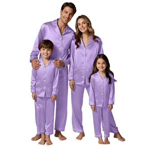 Matching Family Pajamas Christmas Satin Christmas Pjs Holiday Long Sleeve Button down Sleepwear Mom and Son Matching Outfits Christmas Pajamas for Kids