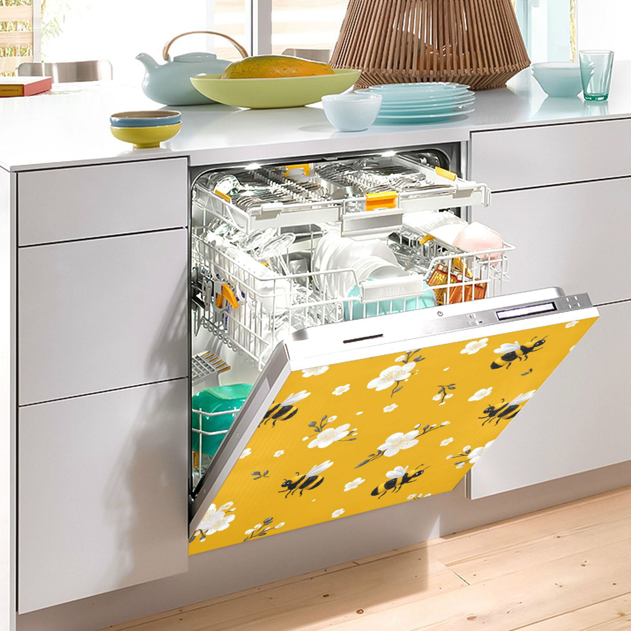 Dishwasher Magnetic Refrigerator Magnet Cover Sticker Home Decorative 23"x26" Cute Cartoon Bees