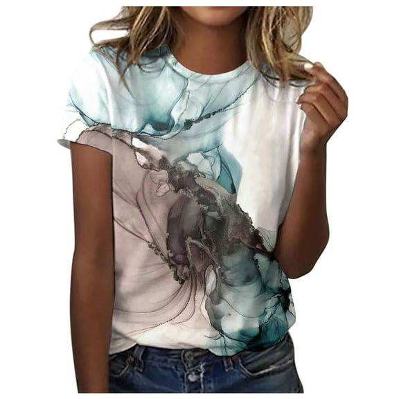 Women Summer Tops Womens Spring Summer Colorful Printed Short Sleeve O Neck T Shirt Top Womens Loose Shirt Women Button down 2x Tops plus Size Blouse Top Rave Long Sleeve Fitted 3 Tone Brown S