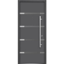 Front Exterior Prehung Glass Steel Door 36 x 80 inches Left -Hand / Deux 1105 Gray Graphite / Lite and Stainless Inserts Single Modern Painted White