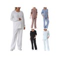 thumbnail image 3 of FOCUSNORM Women Cotton Maternity Sweatshirt Loose Solid Color Crew Neck Long Sleeve Side Zipper Pullover Tops for Fall Winter, 3 of 9