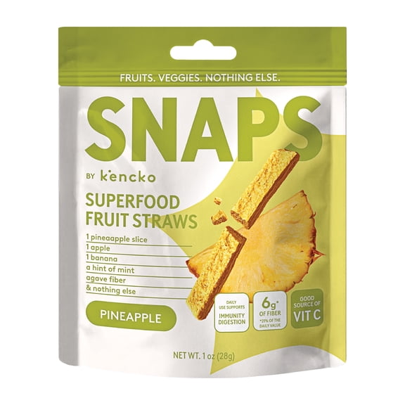 Kencko Pineapple Snaps, Superfood Fruit Straws, Crispy and Crunchy Texture, 1 oz Resealable Bag