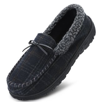 Magtoe Men's Memory Foam House Slippers - Slip-On Moccasin With Plush Lining, Indoor/Outdoor Warm Slippers