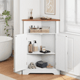 thumbnail image 2 of Smuxee Farmhouse Corner Bathroom Storage Cabinet, Freestanding Triangle Linen Organizer Cabinet with Barn Doors & Adjustable Shelves for Laundry Room,White, 2 of 6